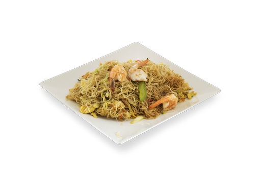 Fideos de Arroz Frito con Tres Delicias
